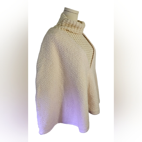 Anthropologie Textured Wool Blend Cream Poncho Sweater - Picture 6 of 9